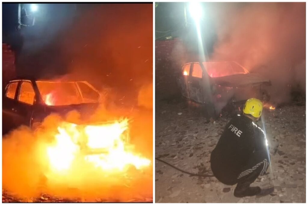प्लाट मे ख़डी कार मे संदिग्ध परिस्थिति मे लगी आग: प्लॉट की रंजिश में वारदात को अंजाम देने की आशंका, धू-धू कर जली लाखों की कार…