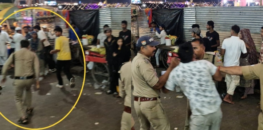 झूला सर्कस ग्राउंड में उस समय हंगामा खड़ा हो गया, जब दो पुलिसकर्मी गन्ने के रस की दुकान के सामने खड़ी बाइक को उठाकर ले जाने लगे,,